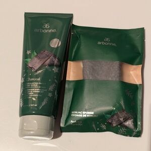 Arbonne Charcoal Exfoliating Face & Body Scrub + Konjac Sponge ALL SEALED